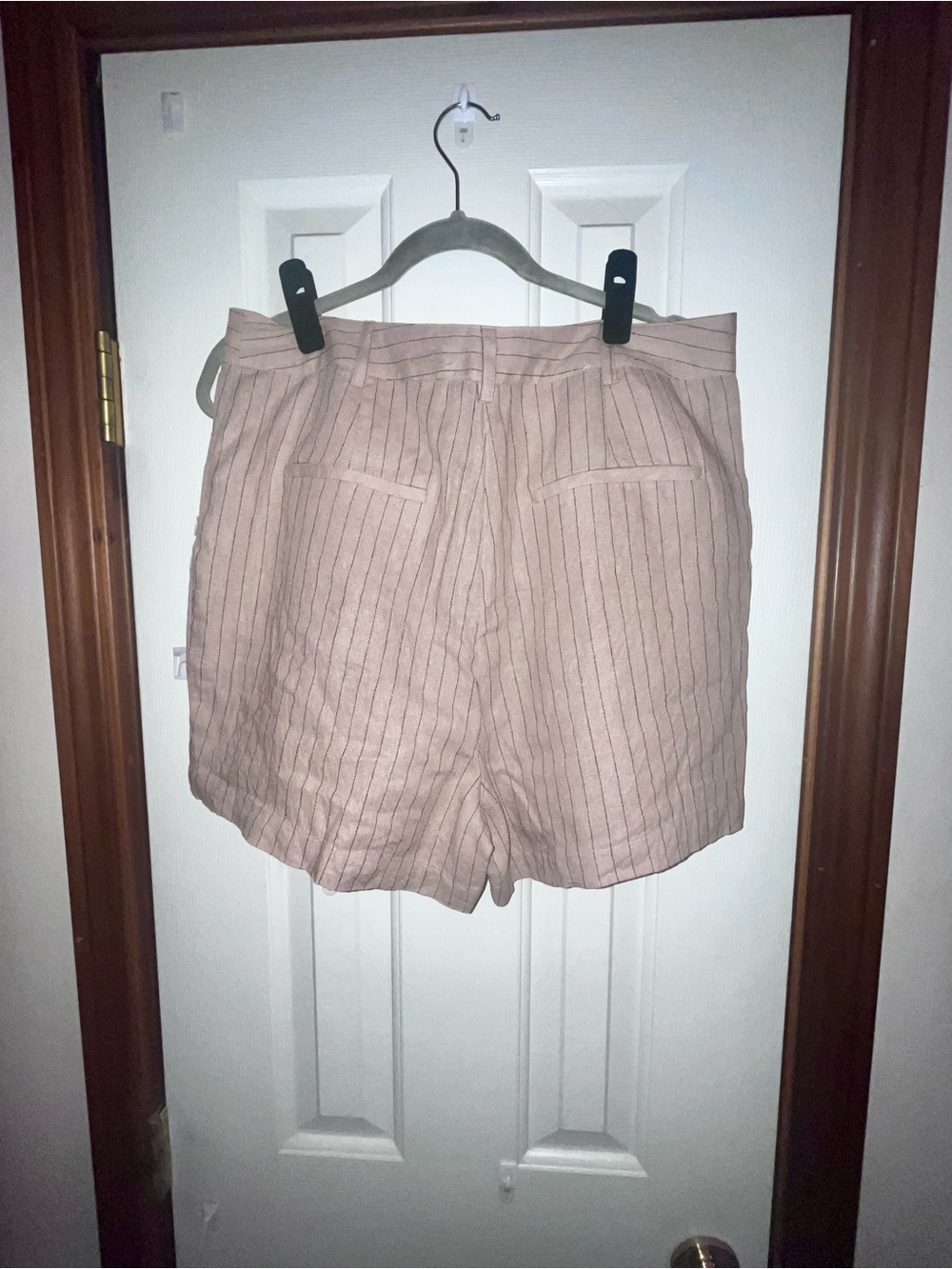 Steve Madden Beige Linen Pinstriped Bermuda Shorts